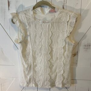 Elegant Lace Ruffle Blouse - Cream